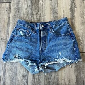 Vintage Vibes Levi’s Cutoffs in Medium Distressed Denim
